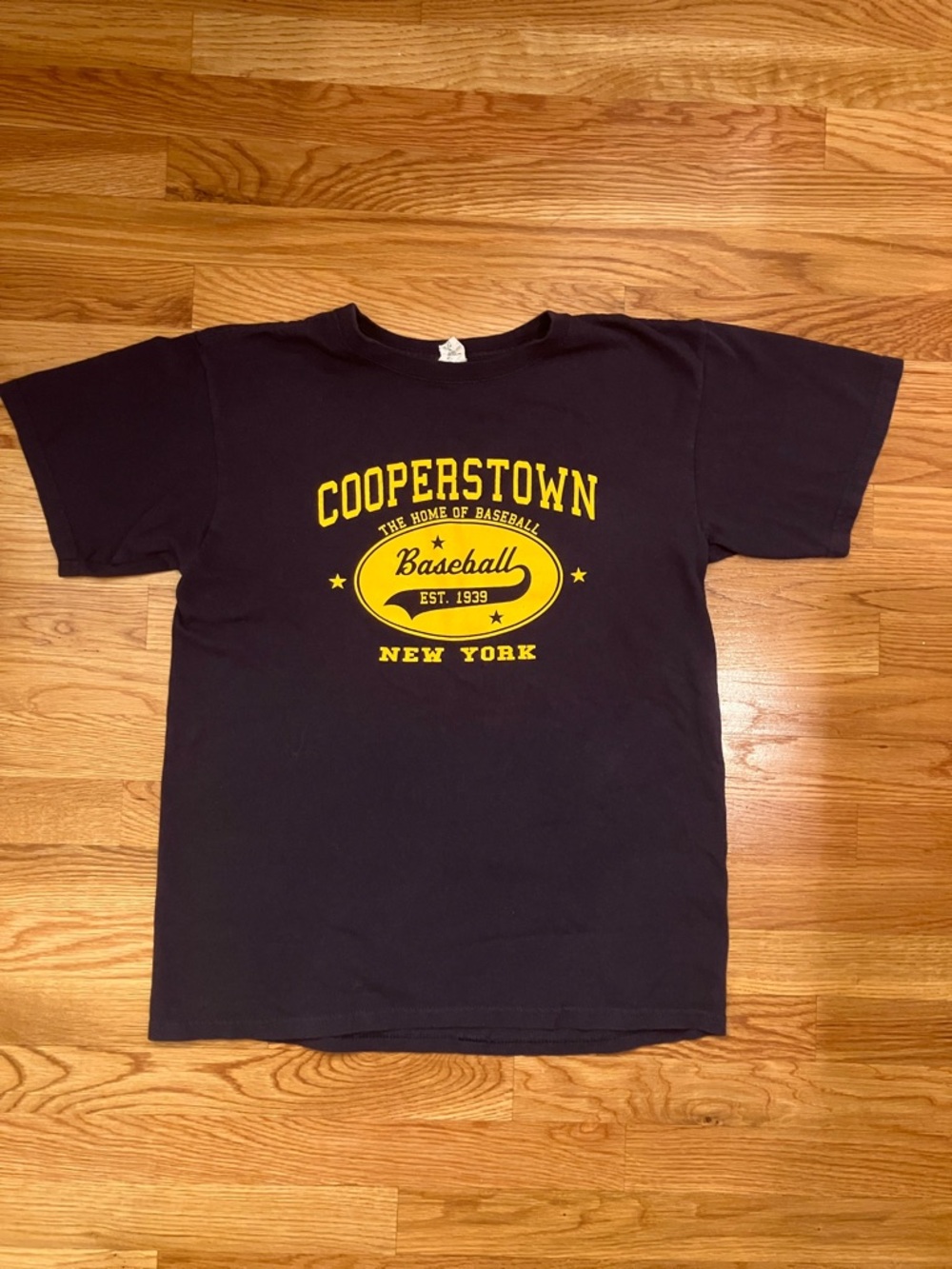 Cooperstown Baseball Hall of Fame Medium Graphic Tee - Navy with Yellow Print
